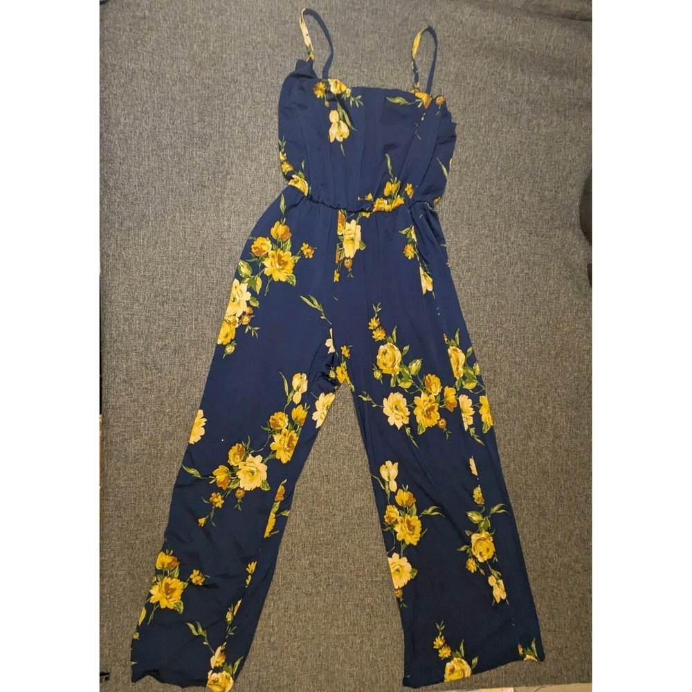 Kaileigh Women's Floral Retro Print Romper Jumpsuit Sleeveless Blue Dress Medium